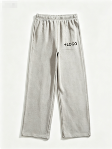 Pantalon de survêtement décontracté pour homme, taille élastique, poids moyen, tricoté, noir et gris, avec logo sur la jambe droite - Product Image 2
