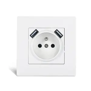 PC Quality Wall Plate European Standard Electric French Wall Embedded Socket With Dual Type A USB Charging Ports 2.1A DC 5V