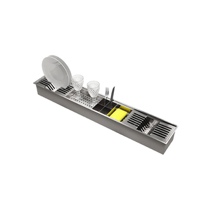 Évier de cuisine à canal humide fait à la main en acier inoxydable Slim Smart Kit 5 modules égouttoir en verre intégré et support d'argenterie avec kit de déchets - Product Image 1