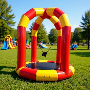 Trampoline gonflable en PVC pour enfants, 3 m de diamètre, construction libre, intérieur/extérieur, trampoline individuel, filet de sécurité, rouge, amusement - Product Image 1