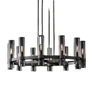 Plafonnier classique de style campagnard américain Plafonnier Vintage Crystal Lighting Designer Ravelle Lustre rond 36"