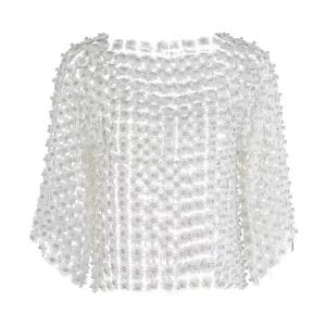 <span class=keywords><strong>Blusa</strong></span> <span class=keywords><strong>Elegante</strong></span> di Lusso da Donna NPF con Perle e Lurex Dorato, Stile Vintage con <span class=keywords><strong>Pizzo</strong></span> Floreale Traforato, Top Morbido e Grazioso - Product Image 6