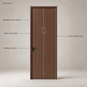 Puerta de Melamina Color Nogal con Incrustaciones Doradas Verticales, Diseño Griego, Tira Decorativa, Manija Negra, Estilo Chino Moderno - Product Image 2