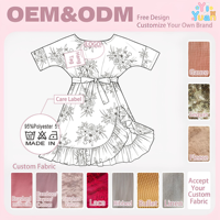 Robe d'été pour petites filles, motif floral, manches courtes chauve-souris, ceinture à nouer à la taille, ourlet à volants, robe de plage pour les vacances