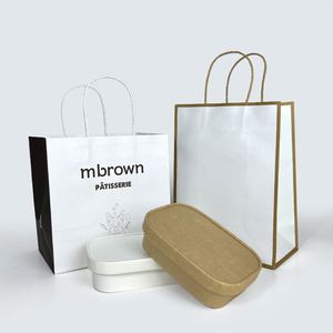 Sacs en papier kraft brun biodégradables personnalisés pour les plats à emporter avec poignée - Product Image 6