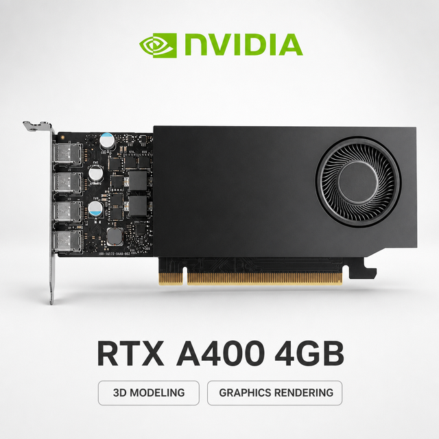 RTX A400 4GB GDDR6 Professional Graphics Card Low Profile PCIe 4.0 Single Slot 4x Mini DP Multi Monitor Office AI GPU