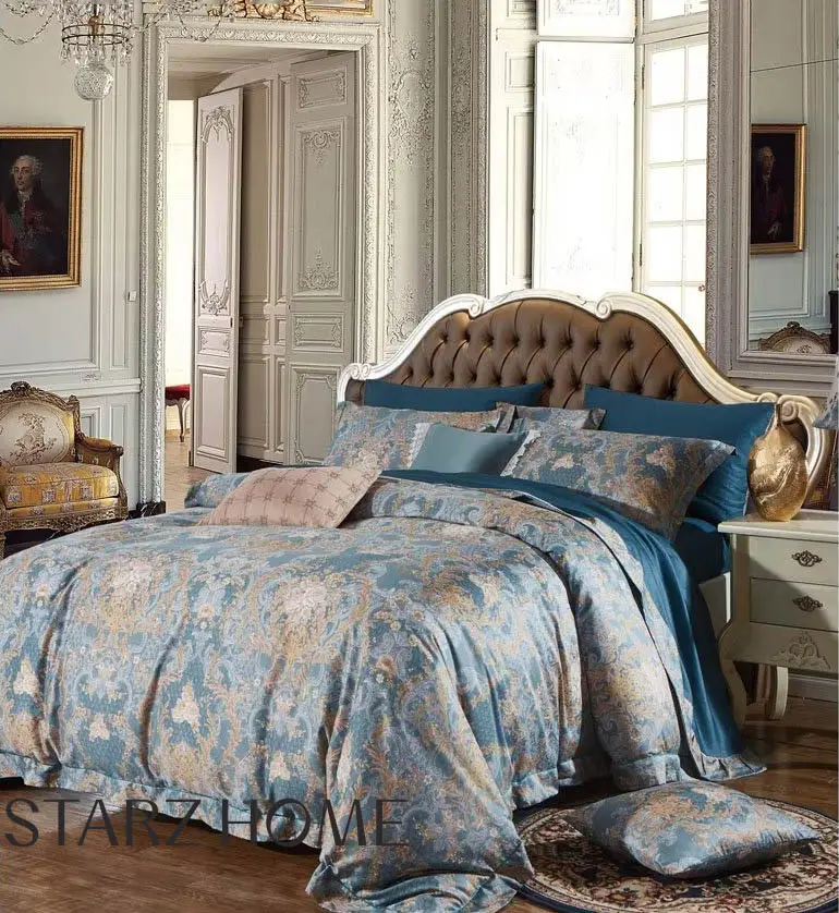 यूरोपीय शाही शैली के डवेट कवर बिस्तर सेट लक्जरी 100% कपास बिस्तर सेट