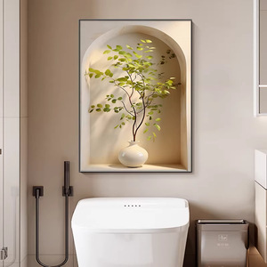 Cuadro Abstracto Decorativo para Pared, Rectangular, con Marco Negro, Lienzo al Óleo, Arte Decorativo para Baño, Resistente al Agua, Fondo para Inodoro - Product Image 1