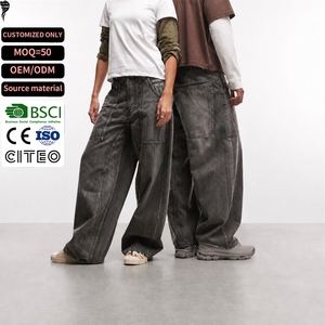 Pantalones Cargo de Mezclilla Stonewashed Personalizados, Corte Holgado, Algodón de Peso Medio, Estilo Urbano, Jeans para Hombre, OEM ODM - Product Image 1