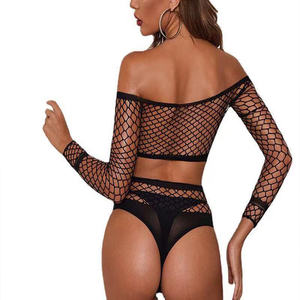 <span class=keywords><strong>Lingerie</strong></span> sexy sans couture en résille pour femmes, ensemble de sous-vêtements en deux pièces pour la Saint-Valentin avec dentelle et décoration de trous - Product Image 6