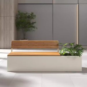 Outdoor Park Bench Combined Mall Planter Box Wrought Iron <strong>Plastic</strong> Wood Bench Customizable Waiting Chair With Flower <strong>Trough</strong> - Product Image 4