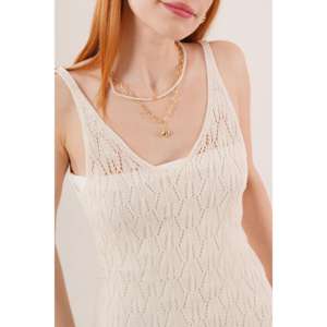 Vestido Calado con Cuello en V y Borlas Color Crema, Bikinis y Ropa de Playa al por Mayor - Product Image 4