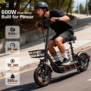 Hete Aanbieding 14 inch Elektrische Scooter Opvouwbare E-Scooter 600w 2 Mandjes 1 Zitplaats Aluminium Legering Volwassenen Verstelbare Hoogte Elektrische Scooter - Product Image 4