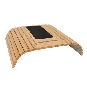 Новое поступление, деревянный поднос для дивана из бамбука, поднос для дивана с держателем для телефона, скользящий поднос для предотвращения появления кофе