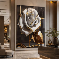 Panneau mural décoratif en PVC marbré à motifs floraux et plumes avec bordure dorée 3D