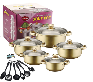 <span class=keywords><strong>Set</strong></span> <span class=keywords><strong>di</strong></span> <span class=keywords><strong>Pentole</strong></span> in Acciaio Inox Antiaderente da 18 Pezzi con Manici Dorati, <span class=keywords><strong>Set</strong></span> <span class=keywords><strong>di</strong></span> Utensili da Cucina in Acciaio Inox, Pentola per Zuppa - Product Image 4