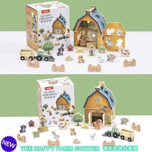 Wooden Farm House <b>Set</b> 25Pcs Red Barn <b>Building</b> Toy With Animals Horse Tractor <b>Blocks</b> Kit Game for Kids - Product Image 6