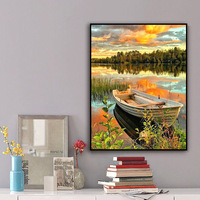 SONGWOOART Lakeside Bateau Paysages 5d Diamant Points Art Peinture Diamant Art Kits Plein Foret Strass Art Peinture