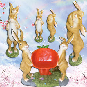 Outdoor-Dekoration Garten Statuen Nette Kaninchen Familie Modell Harz Cartoon Tiere Kindergarten Dekor Fiberglas Kaninchen Skulpturen - Product Image 6
