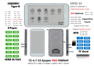 Màn hình điện tử LILYGO T5 E-Paper S3 Pro, màn hình mực điện tử ESP32-S3 4.7 inch, mô-đun điện tử LoRa SX1262, thẻ nhớ TF, RTC PCF8563, cảm ứng, pin, <span class=keywords><strong>GPS</strong></span> - Product Image 5