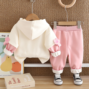 Tuta invernale per bambini 2024 nuovi vestiti in pile per bambini in stile straniero set due pezzi con cappuccio invernale per neonato - Product Image 4