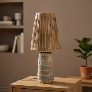 Abat-jour en céramique et rotin plissé rustique fait main, couvercle de lampe de table, beige naturel, éclairage décoratif pour salon et chambre à coucher - Product Image 2