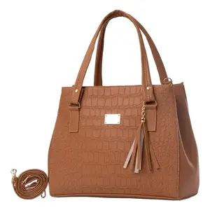 Bolso de Mano para Mujer Fana Ileana, Diseño de Cocodrilo Color Camel, Cierre de Solapa, Gran Capacidad, Correa de Cadena, Estilo Étnico, Uso Casual - Product Image 4