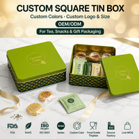 Boîte en étain carrée personnalisée pour le thé et les collations, cadeau avec design oriental vert matcha feuille de ginkgo, logo personnalisé OEM ODM