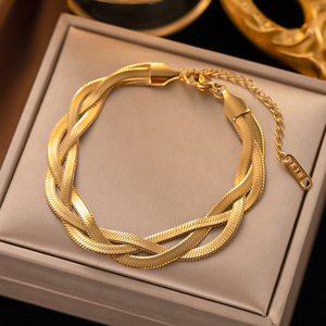 Mujeres capas serpiente cadena collar pulsera joyería conjunto 18K chapado en oro Acero inoxidable giros cadena Kit - Product Image 2