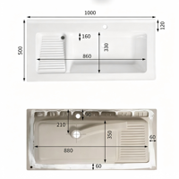 Évier de buanderie monobloc en céramique avec planche à laver, pour balcon ou comptoir, tailles de 60 à 100 cm, garantie cinq ans
