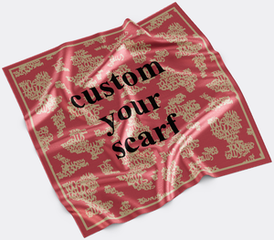 Sciarpa di lusso personalizzata personalizzata in <span class=keywords><strong>seta</strong></span> rossa calda con motivi astratti e personaggi dorati scialle per donna - Product Image 1