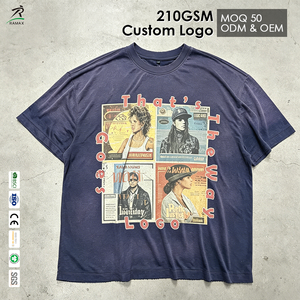 เสื้อยืดกราฟิกวินเทจทรงบ็อกซี่แบบสั่งทำพิเศษ ผ้าคอตตอนหนา 210GSM ทรงโอเวอร์ไซส์ สไตล์สตรีทแวร์สำหรับผู้ชาย รับผลิตแบบ OEM ODM - Product Image 1