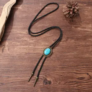 RTS Turquoise Bolo Tie Pendant Hipster Men's Sweater Chain Western Cowboy Bolo Tie