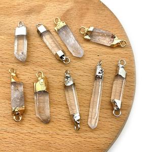 จี้คริสตัลปลายแหลมแบบดิบ |   จี้ควอตซ์แท่งธรรมชาติแบบสองห่วงสำหรับทำเครื่องประดับ ชุบทองและเงิน - Product Image 3
