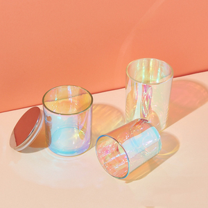 Custom Design Luxury Fashion Iridescent Rainbow Empty Glass Candle Jar Color Luxury Holographic Candle Jar With Lid