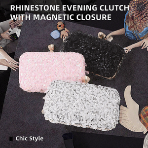 Nouvelle pochette de soirée élégante et polyvalente pour mariage, avec chaîne, strass, fermeture magnétique et doublure en polyester - Product Image 2