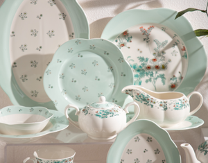 Wholesale Custom Floral Ceramic Dinnerware Set, Mint Green Porcelain Tea & Dinner Set, Free Logo & Pattern Design Available - Product Image 3