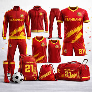 <span class=keywords><strong>Maillot</strong></span> de football personnalisé en polyester imprimé rouge et jaune, inspiré de la taupe et du soleil, anti-bactérien, pour l'été, uniforme d'équipe de football - Product Image 1