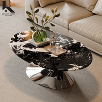 Table basse de luxe en acier inoxydable avec plateau en pierre naturelle, mobilier haut de gamme pour salon