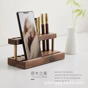 Wooden Pen Holder Display <b>Stand</b> Square Shape Multi Functional Desk Organizer <b>For</b> Pens And <b>Tablets</b> - Product Image 2