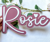 Plaque nominative en acrylique découpée sur mesure, logo en lettres cursives, ornement mural pour la maison et la chambre