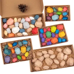 Creative toy good quality balance blocks stacked toy wooden sorting stacking rocks balancing stones rainbow balance stones