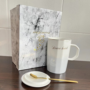 Tùy chỉnh đá cẩm thạch in sứ cá nhân thiết kế gốm Mr và Mrs cốc cà phê chén Bộ quà tặng với muỗng - Product Image 5