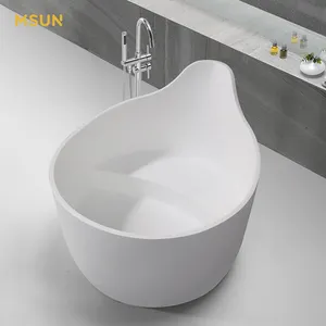 MSUN B070独立式圆形设计浴缸哑光浴室浴缸实心表面石头浴缸