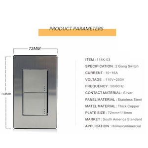 Interruttore <span class=keywords><strong>Elettrico</strong></span> 2022 con Pannello in Acciaio <span class=keywords><strong>Inox</strong></span>, Standard USA, Interruttore a Parete Sottile a 2 Vie, Componenti Elettrici - Product Image 3