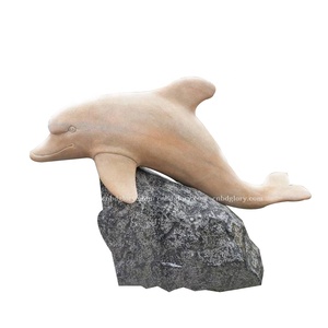 Jardín al aire libre decoración de piedra de Arte de mármol negro delfín estatua - Product Image 2