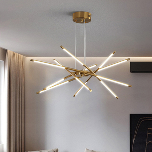 Lustre suspendu LED linéaire moderne Sputnik à tubes, style nordique simple, intensité réglable, pour restaurant et salon - Product Image 2