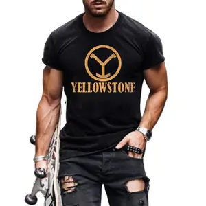 플러스 사이즈 3XL 남성 그래픽 티셔츠 옐로 스톤 더튼 목장 의류 빈티지 커스텀 티셔츠 액티브 셔츠