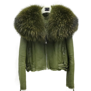 <strong>Women</strong> Luxury <strong>Leather</strong> <strong>Jackets</strong> <strong>Real</strong> fox Raccoon Fur Overcoat Big Fur Collar Winter <strong>Jackets</strong> - Product Image 1