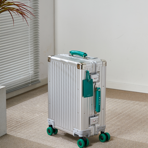 Classic Silver Aluminum Magnesium Alloy <strong>Suitcase</strong> <strong>Hard</strong> <strong>Shell</strong> with Black Accents for Business Trips - Product Image 3